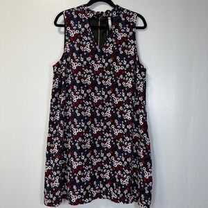 Kensie Womens Floral Sleeveless Mock Neck V-Cutout Shift Dress Blue Red White XL